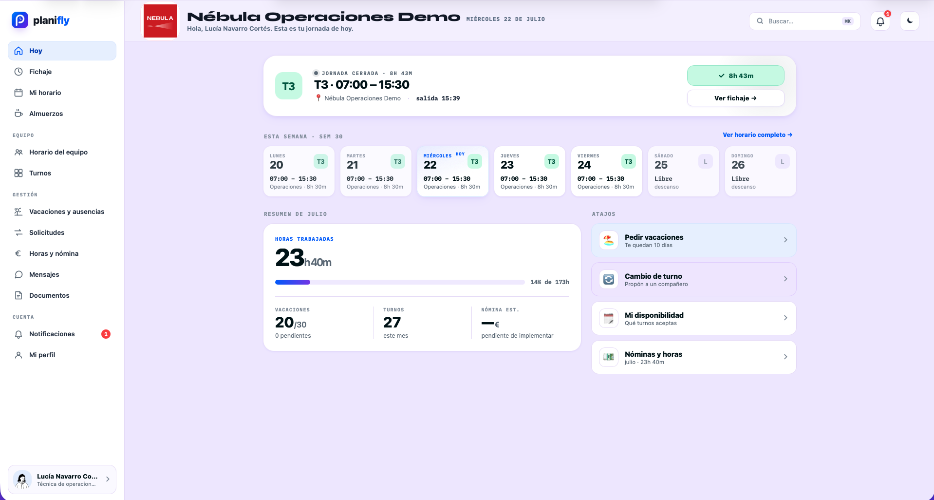 Inicio real del trabajador en planifly desde el ordenador