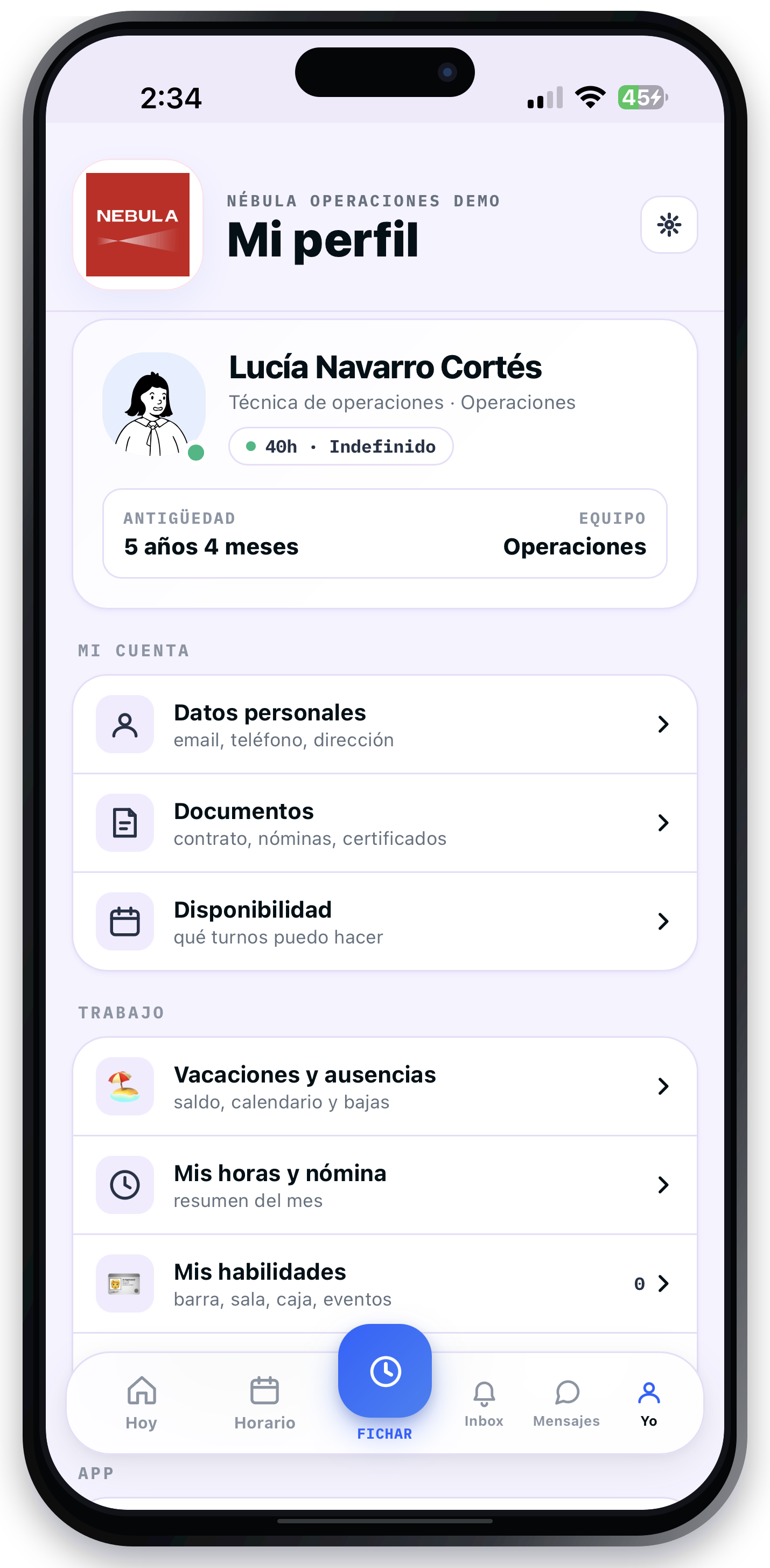 Perfil real del trabajador en planifly dentro de un iPhone
